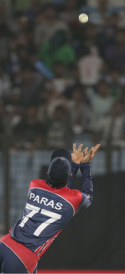 Paras Khadka in a process to take a stunning catch