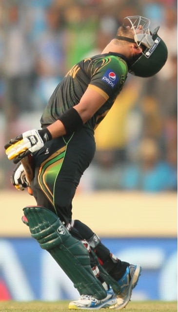 Umar Akmal reacts after getting dismissed for 94 runs